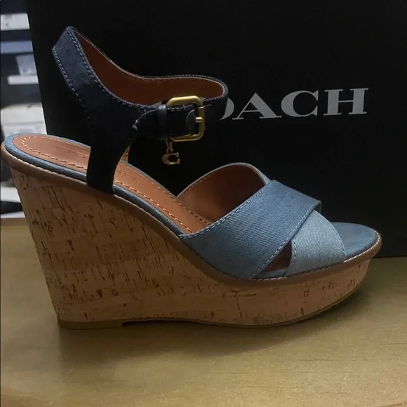 Coach Denim and Tan Cork Wedges - Picture 4 of 8